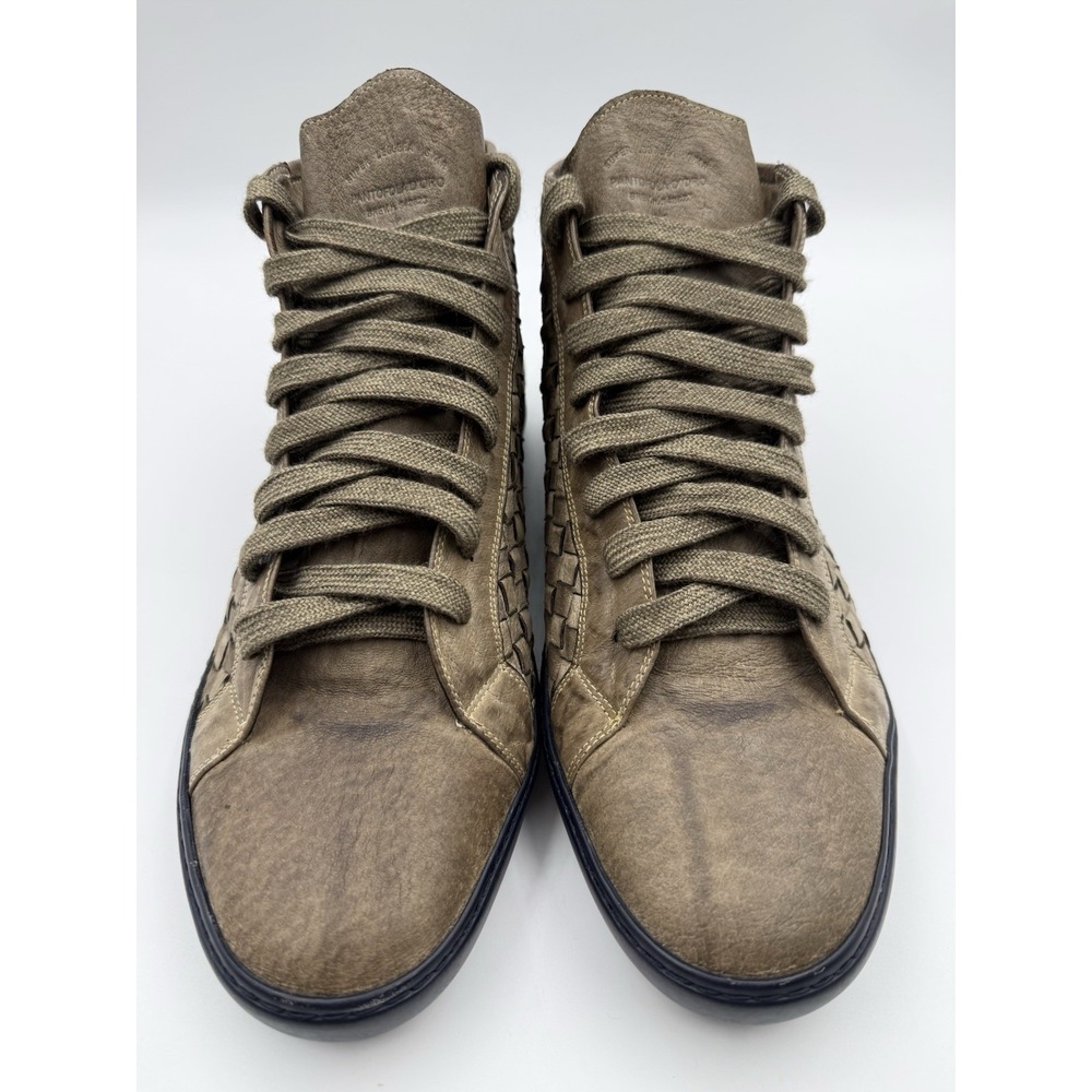 Pantofola d'Oro 12US 45EU Brown-Grey Woven Leather High Top Sneaker Boot Italian - Picture 2 of 10